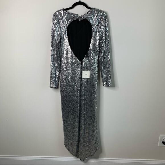 Tadashi Shoji Sho silver sequin long sleeves maxi gown size medium wedding guest - Picture 10 of 11
